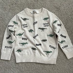 H&M Toddler Boys Cream Long Sleeve Sweater with Dinosaur Patches in Sz 2T